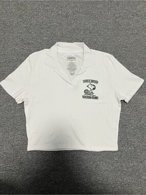 Peanuts White Polo Crop Shirt Women L